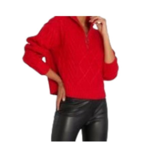 Sanctuary Zip Up Cable Knit Sweater Red XL NWT - Picture 1 of 2